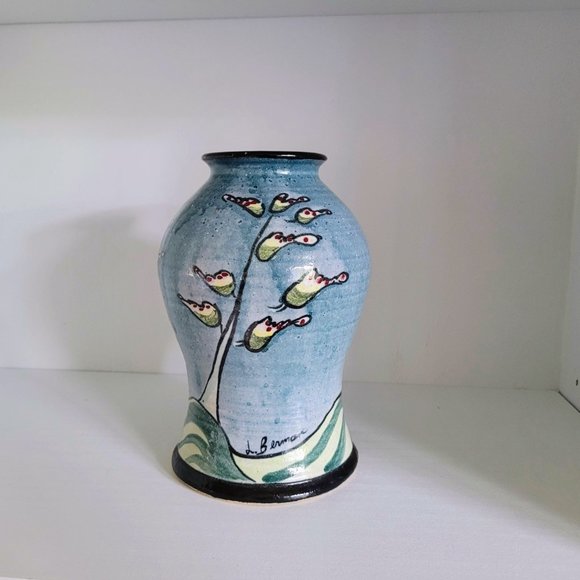 Cerulean Blue vintage L. Berman Art Studio Pottery Vase - Picture 3 of 9